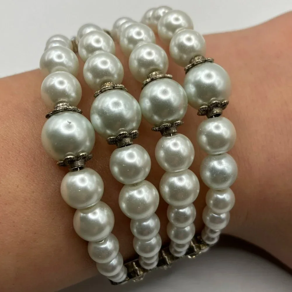 Pearl Bracelet 4 Strand Pearl Cuff Bracelet Brand New Fits ALL